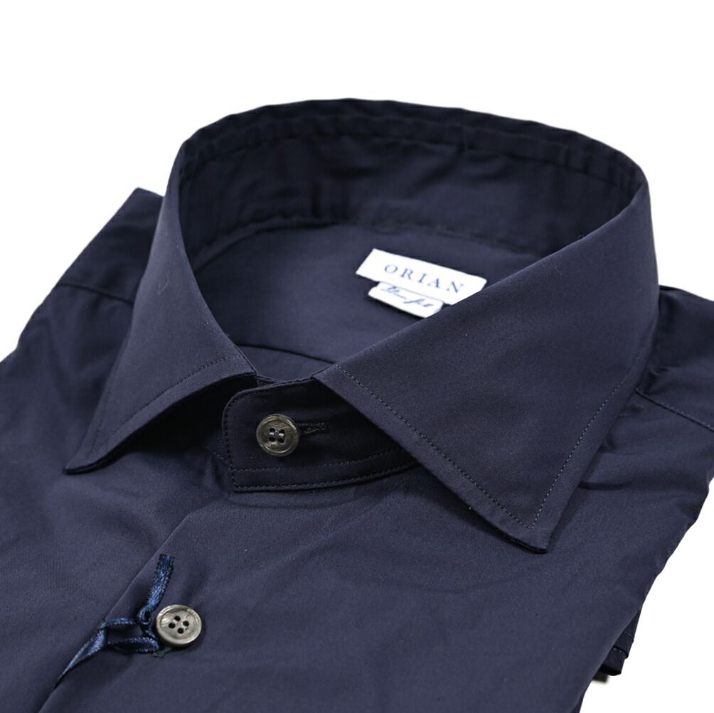 ORIAN オリアン Slim Fit スリムフィット ドレスシャツ ワイシャツ ワイド 長袖 メンズ ストレッチ コットン ネイビー 25 26 AW 426823