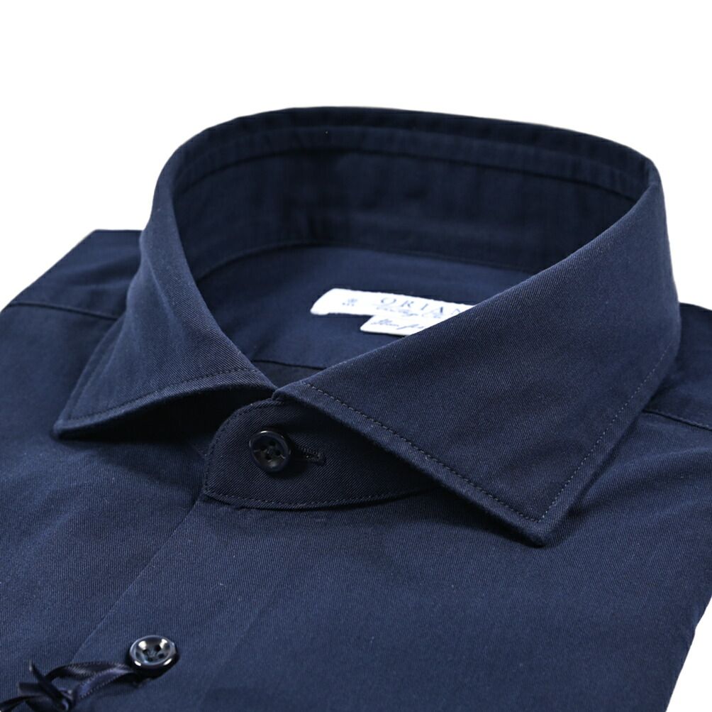 ORIAN オリアン / Vintage Classic Slim Fit スリムフィット ドレスシャツ ホリゾンルカラー 長袖 メンズ コットン100% ネイビー / 25-26AW / 426889
