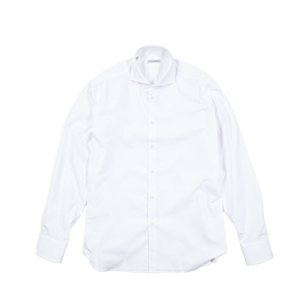 GUY ROVER ギローバー ドレスシャツ ワイシャツ ホリゾンタル 長袖 メンズ コットン ピンドット ホワイト 25-26 AW 427708