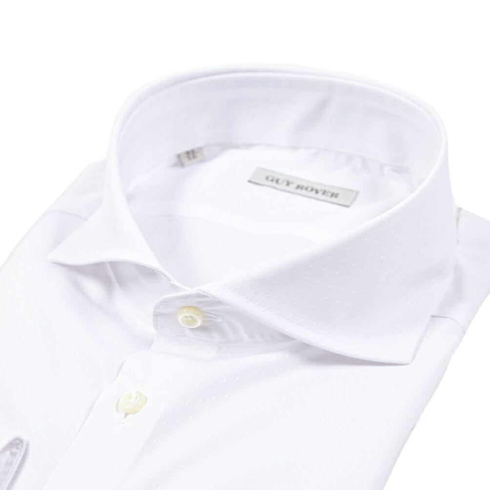 GUY ROVER ギローバー ドレスシャツ ワイシャツ ホリゾンタル 長袖 メンズ コットン ピンドット ホワイト 25 26 AW 427708