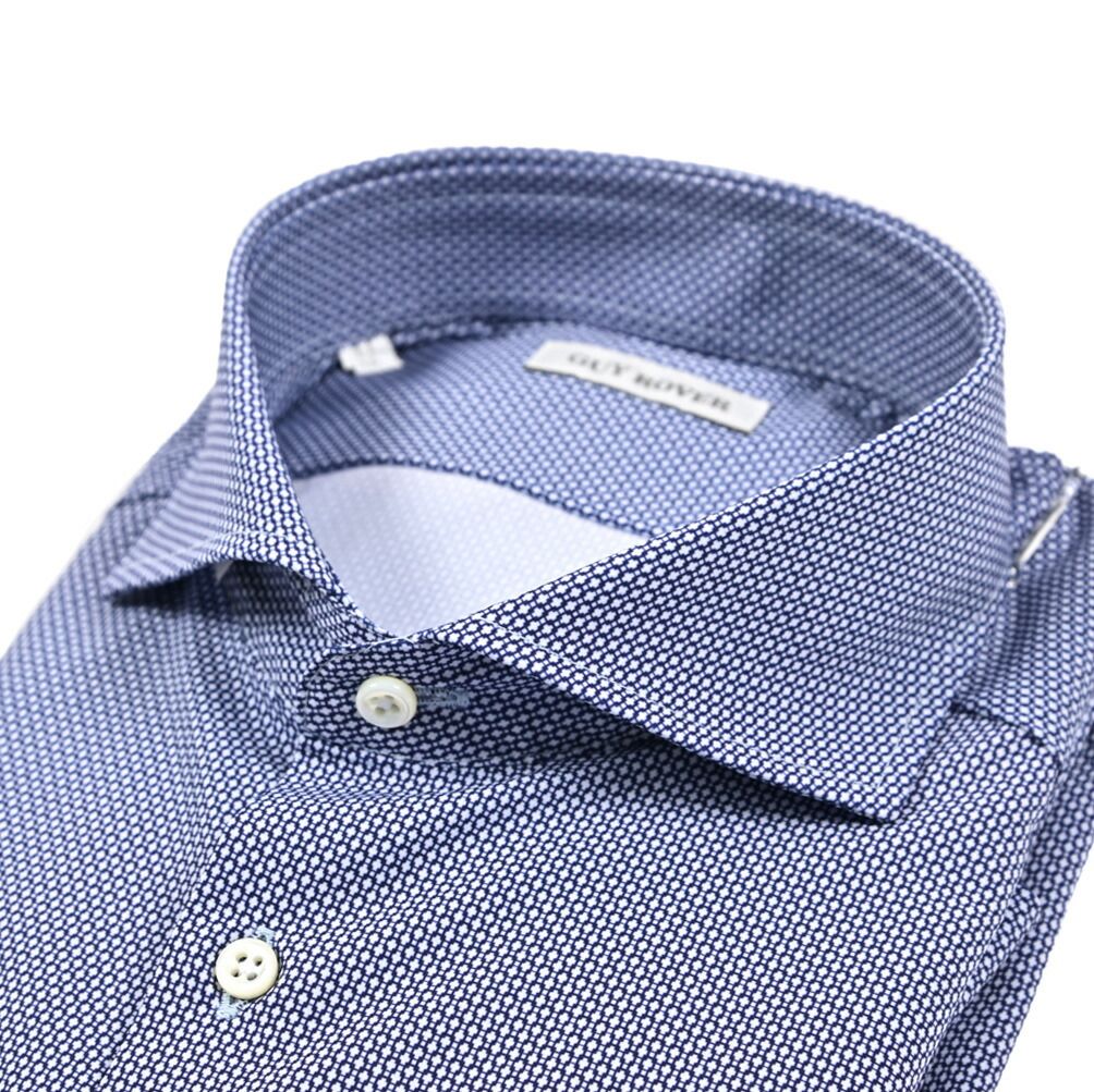 GUY ROVER ギローバー ドレスシャツ ワイシャツ ホリゾンタル 長袖 メンズ ストレッチ ナイロン 織柄 ブルー 25-26 AW 427733