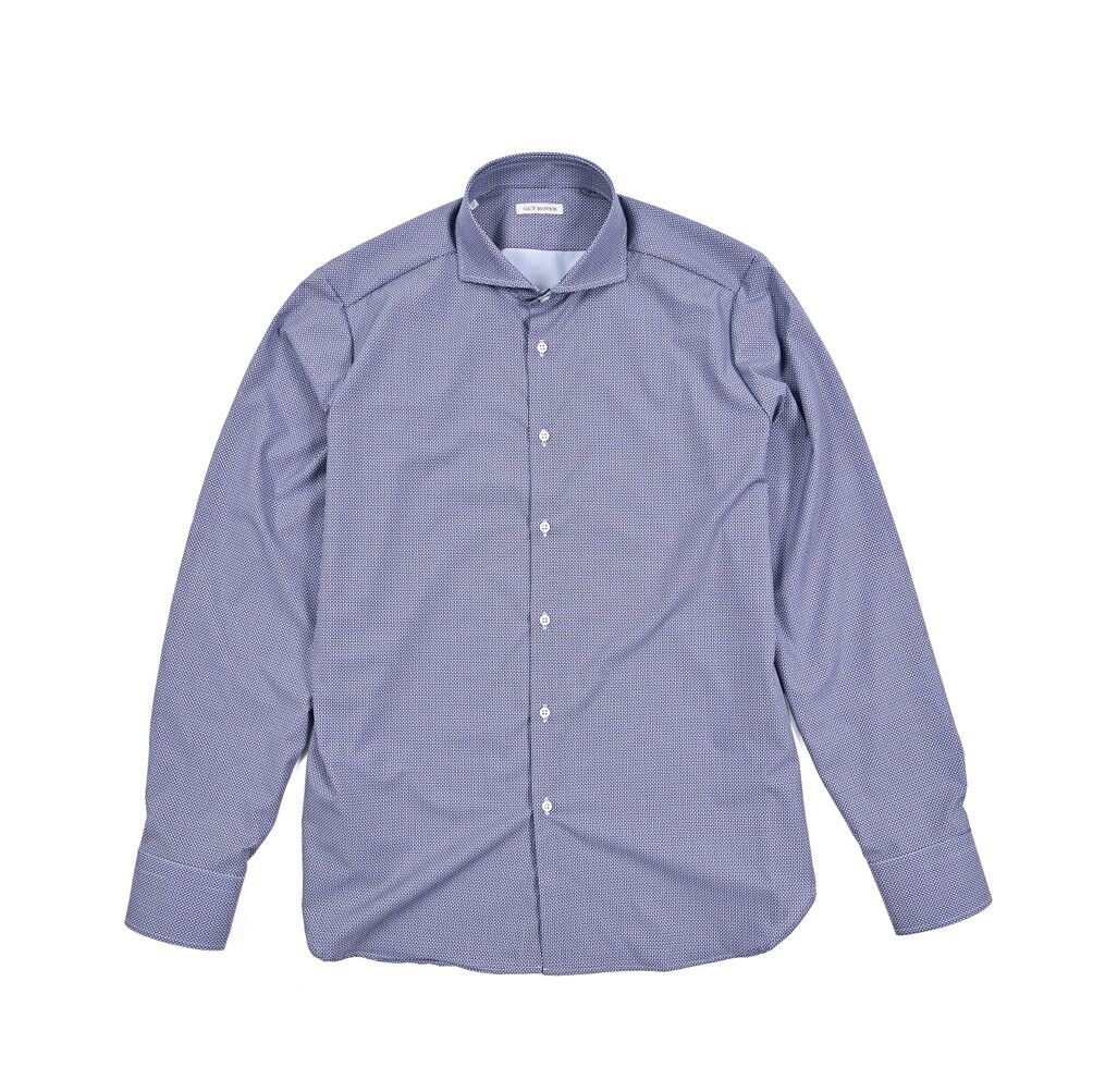 GUY ROVER ギローバー ドレスシャツ ワイシャツ ホリゾンタル 長袖 メンズ ストレッチ ナイロン 織柄 ブルー 25-26 AW 427733