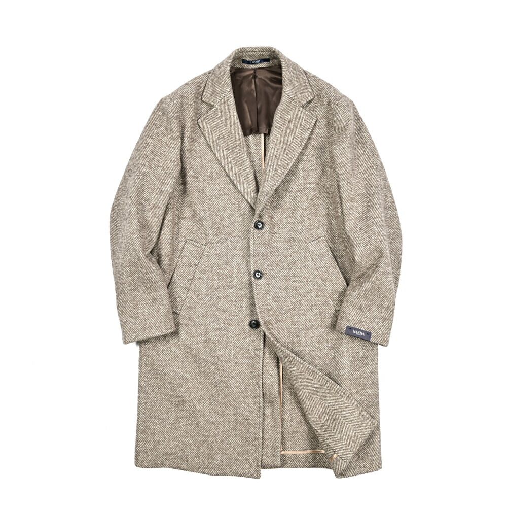 BARBA バルバ COAT CKOBE チェスターコート 3 Bシングル 秋冬 メンズ ヴァージンウール ヘリンボーン グレージュ 25-26 AW 427514