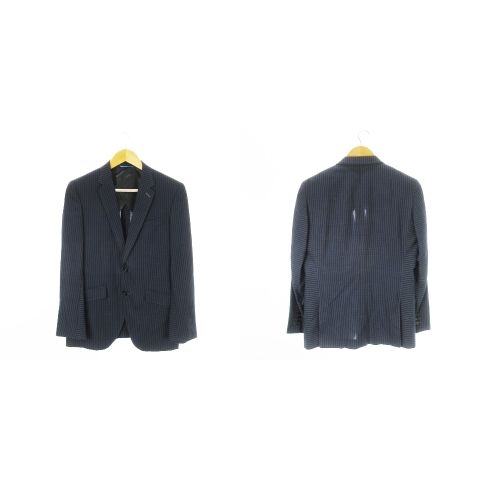 ランバン LANVIN シングルスーツ 2点セット セットアップ テーラードジャケット 背抜き スラックス テーパード ストライプ 48 M 紺 ネイビー CK 1 GY 17