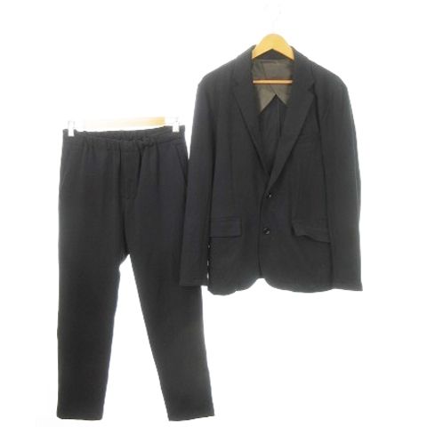ナノユニバース nano universe カットジョーゼットスーツ セットアップ 上下 テーラードジャケット イージーテーパードパンツ ストレッチ M 黒 ブラック AH 2 GY 35