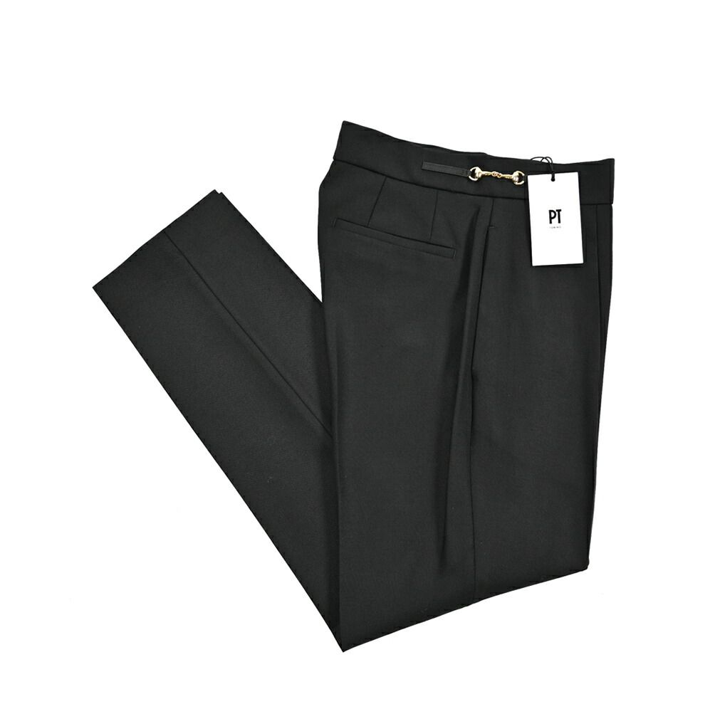 PT TORINO ピーティートリノ CECILE ベルトレス スラックス ワンタック ストレッチパンツ 春秋冬 レディース ポリエステル ウール ブラック 430890