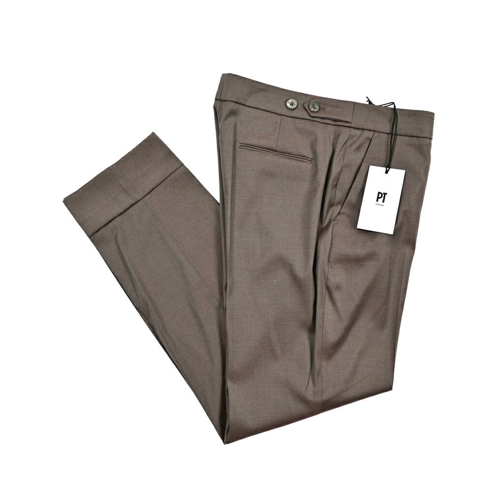 PT TORINO ピーティートリノ ANDREA ベルトレス スラックス ノータック ストレッチパンツ 春秋冬 レディース ヴァージンウール ビスコース ソラーロ ブラウン 430891