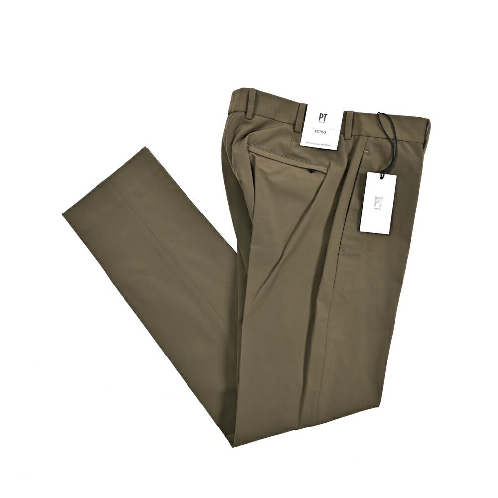 PT TORINO ピーティートリノ Active EPSILON スラックス ノータック ストレッチパンツ 春秋冬 メンズ コットン カーキグリーン 430807