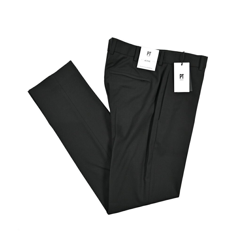 PT TORINO ピーティートリノ EPSILON スラックス ノータック ストレッチパンツ 春秋冬 メンズ ヴァージンウール ビスコース ブラック 430812