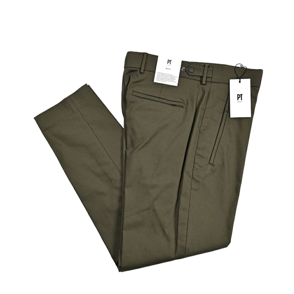 PT TORINO ピーティートリノ Active LAMDA ラムダ スラックス ノータック カーゴパンツ 秋冬 メンズ コットン ストレッチ カーキグリーン 430820