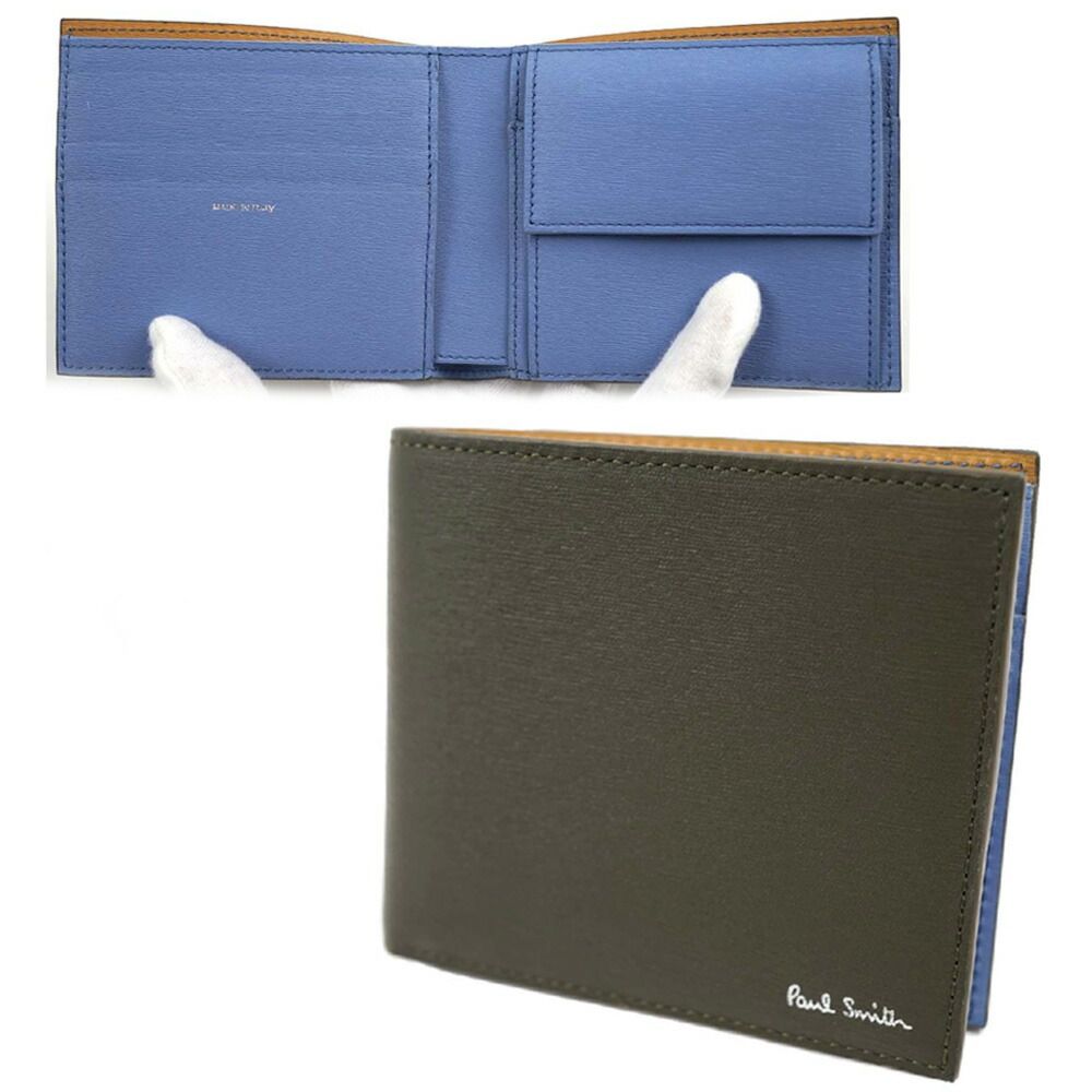 ポールスミス 財布 二つ折り財布 メンズ ダークグリーン系 LEATHER PAUL SMITH M 1 A-4833-LSTRGS-63