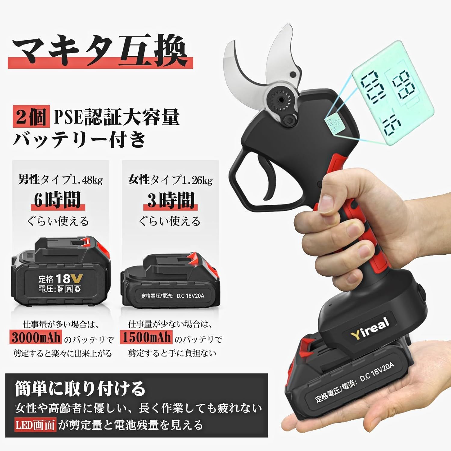  Yireal 18 V コードレス電動剪定バサミ QJ 40 2 バッテリー充電器付き 311 16 電動工具 充電インパクト その他 切断工具 切断機