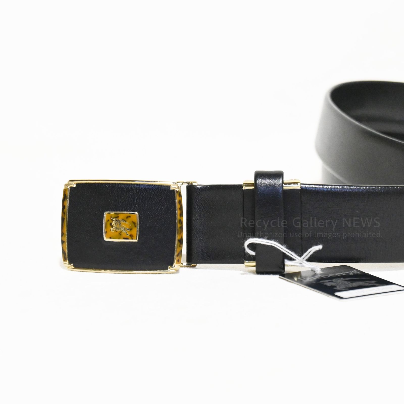 ✨新品✨バーバリー ホースロゴ ベルト ブラック×シルバー金具 牛革 レザー ○ 未使用 BURBERRY ホースロゴ スクエアバックル レザーベルト 1999年