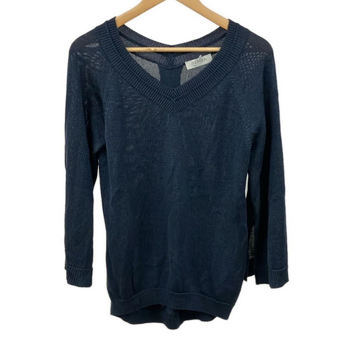 NEMIKA by Leilian ネミカ 長袖セーター サイズ9 M レディース ネイビー Vネック シルク