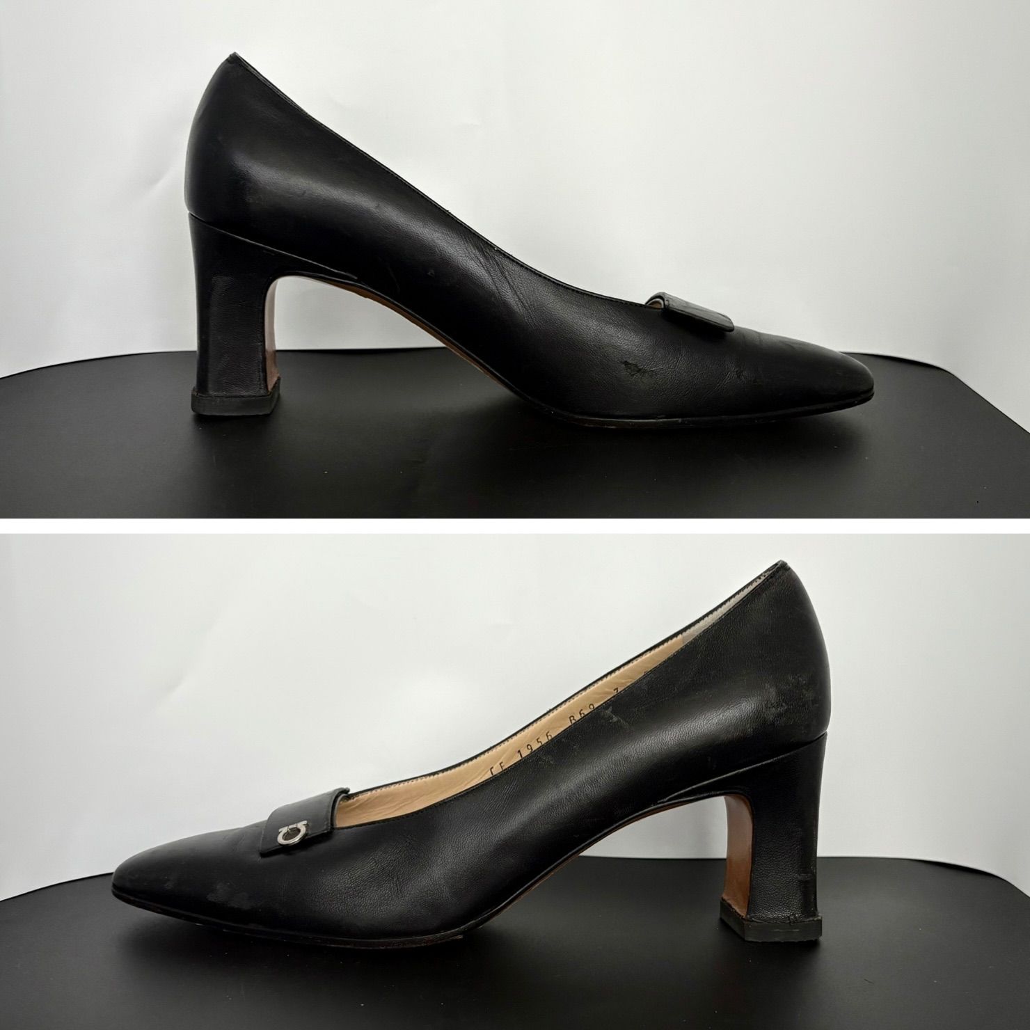 【未使用品】Ferragamo フェラガモ 24.5黒 パンプス ガンチーニ Salvatore Ferragamo サルヴァトーレフェラガモ パンプス レザー