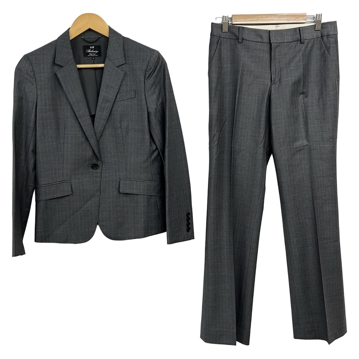 23区 ニジュウサンク レディースパンツスーツ レディース グレー ライトパープル ストライプ 肩パッド