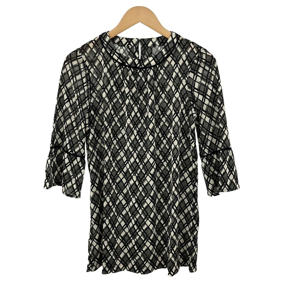 Leilian レリアン チュニック サイズ9 M レディース 黒×アイボリー 七分袖
