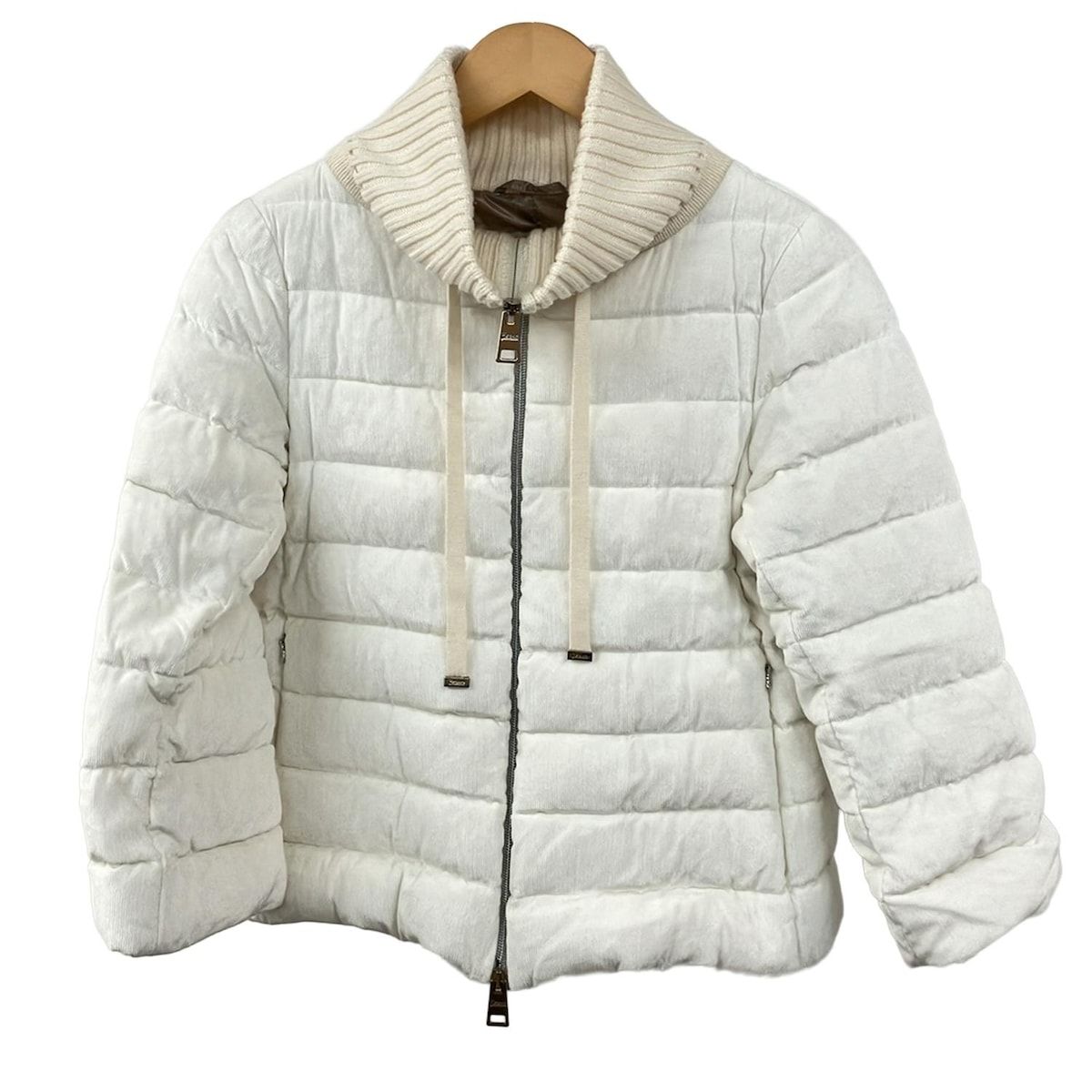 HERNO ヘルノ ダウンジャケット サイズ38 S レディース - 白×アイボリー 長袖 コーデュロイ ジップアップ 冬