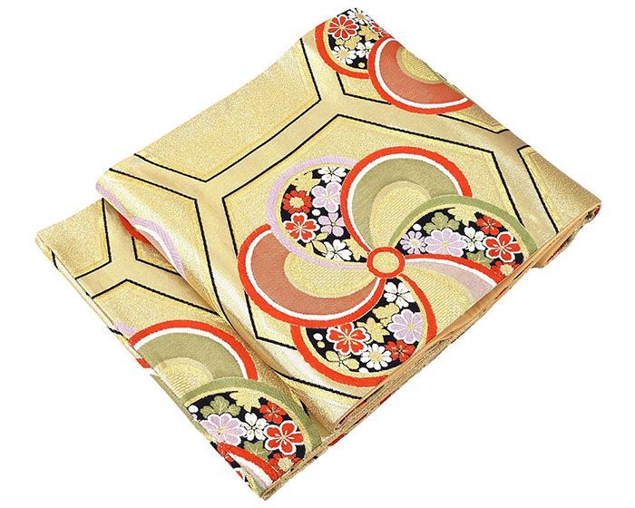 袋帯 正絹 梅 桜 菊 礼装用 フォーマル リサイクル 仕立て上がり 着物 g 4195