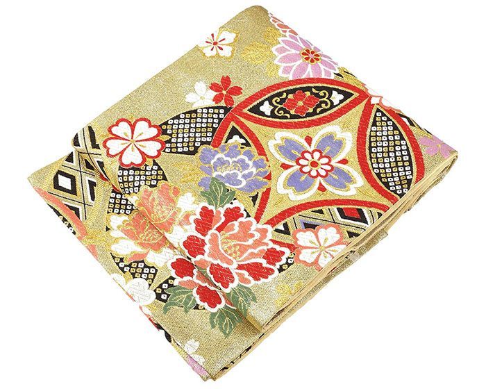 袋帯 正絹 七宝 四季花 礼装用 フォーマル リサイクル 仕立て上がり 着物 g 4196