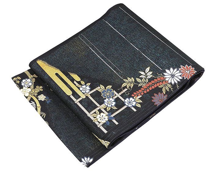 袋帯 正絹 染色作家 草野一騎作 四季花 フォーマル リサイクル 仕立て上がり 着物 g 4178