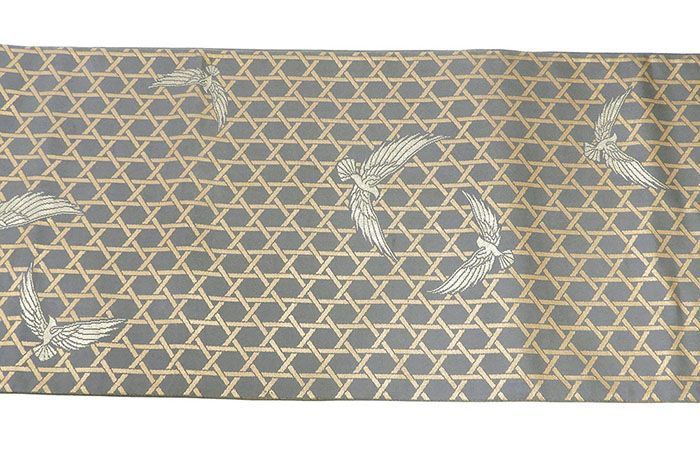 袋帯 正絹 染色作家 斉藤三才作 鳩 籠目 セミフォーマル 中古