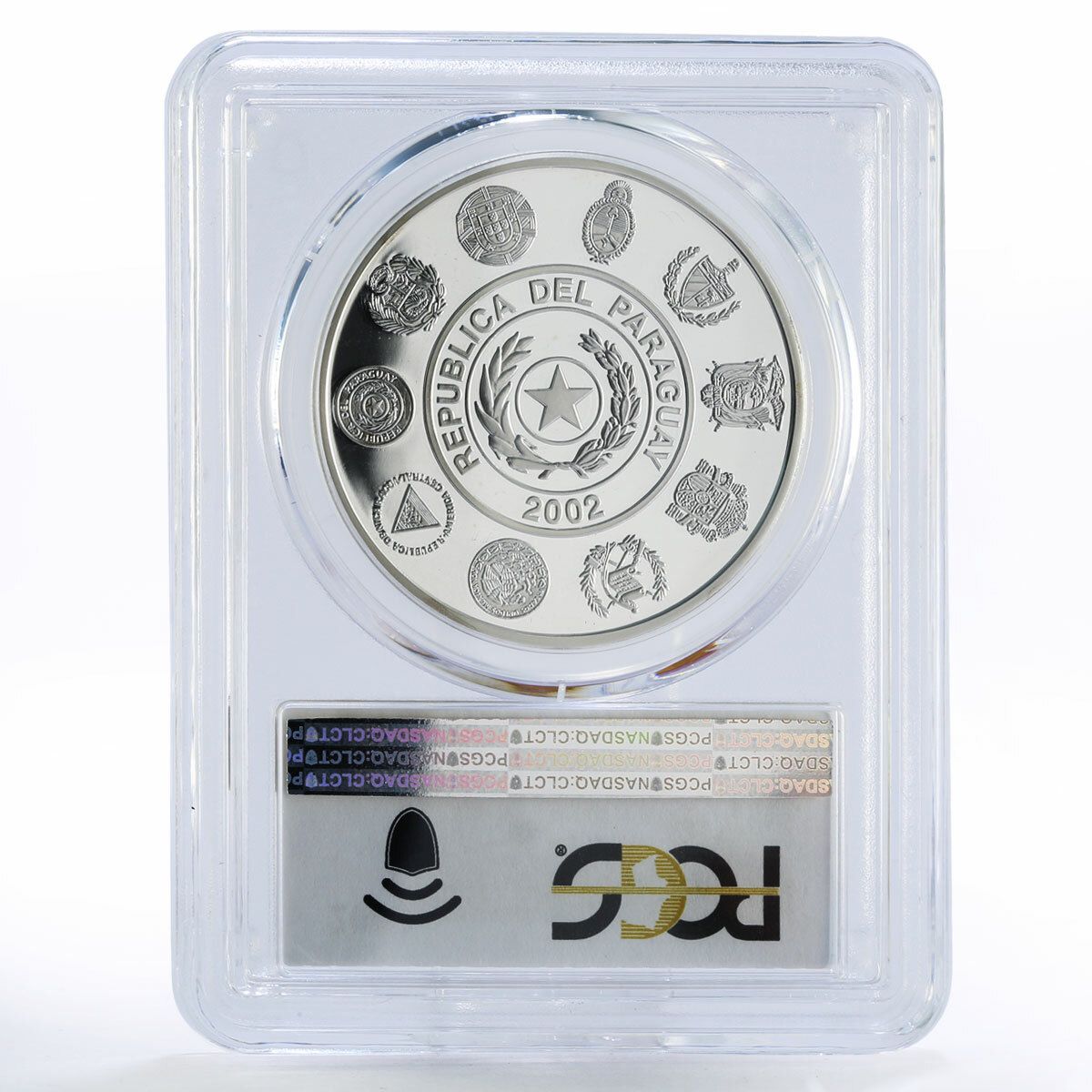 パラグアイ 1グアラニー 二つの世界の遭遇船 PR69 PCGS 銀貨 2002年