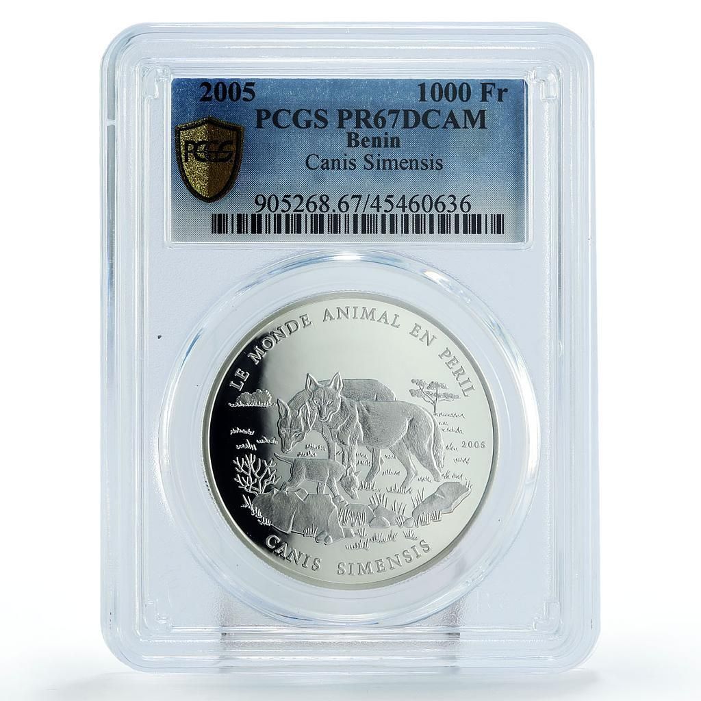 ベナン 1000フラン 絶滅危惧種 エチオピアオオカミ PR67 PCGS 銀貨