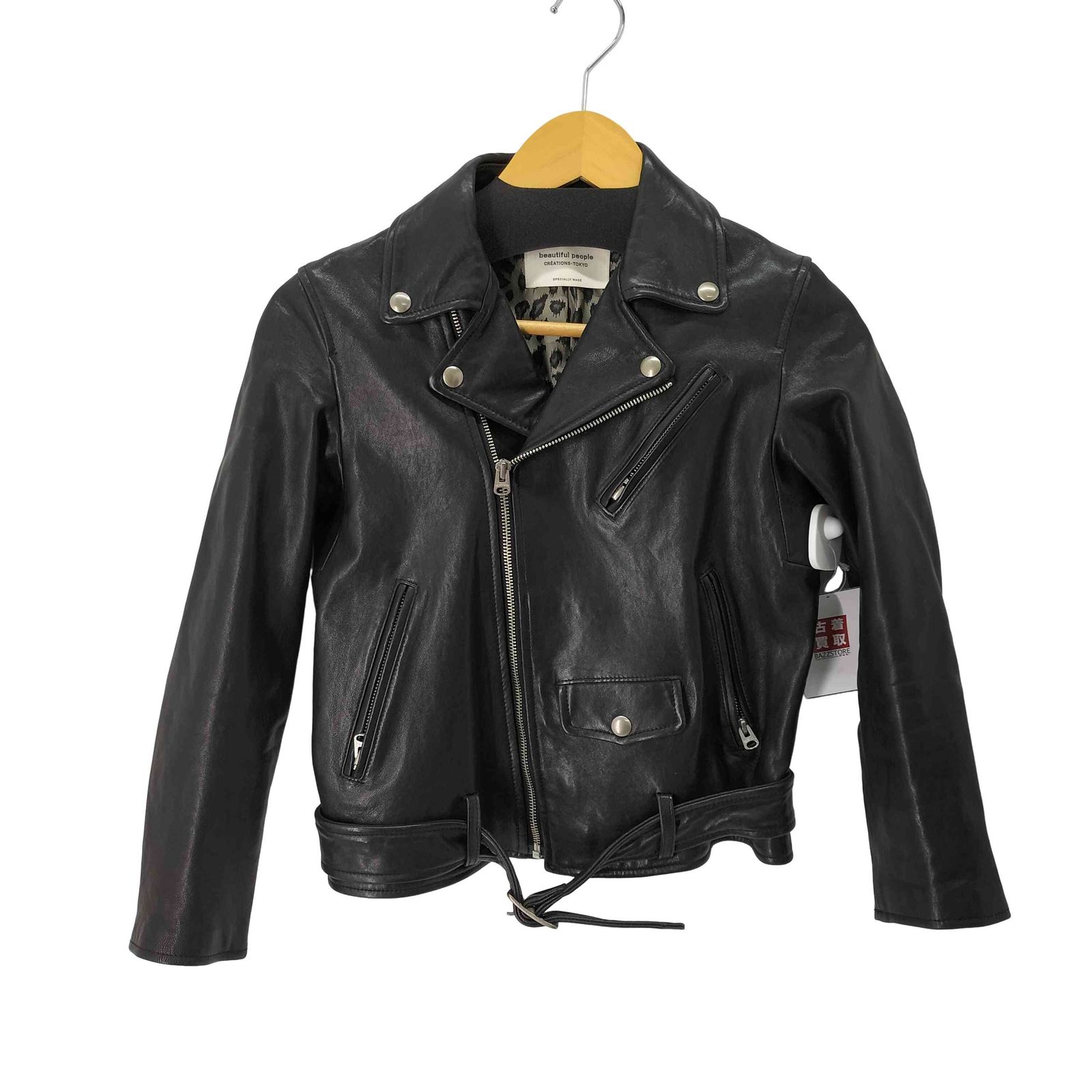 【希少】 ビューティフルピープル レザー ライダース レオパード柄 150 黒 ビューティフルピープル beautiful people 裏地レオパード レザー