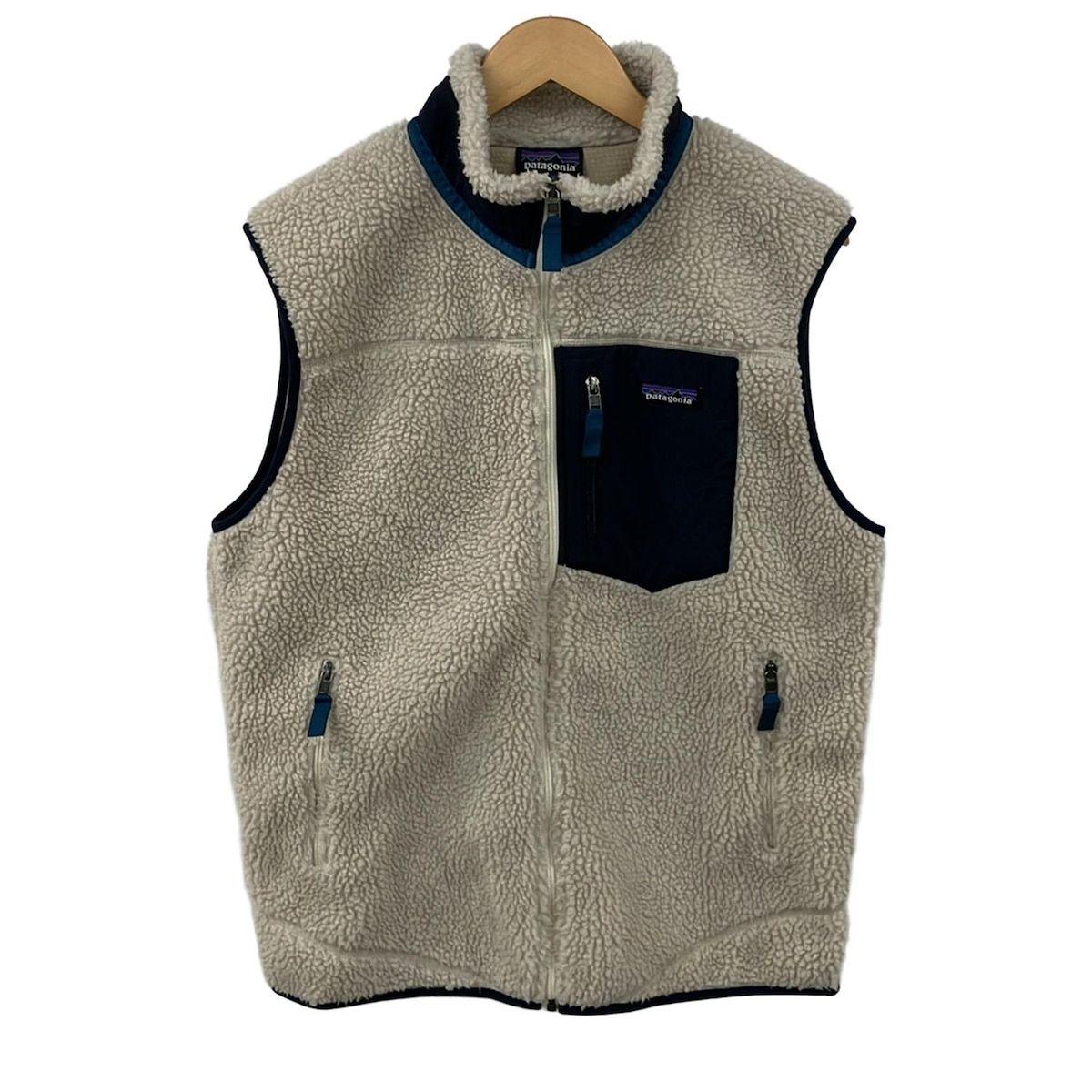 Patagonia パタゴニア ベスト サイズL メンズ アイボリー ダークネイビー マルチ フリース ジップアップ