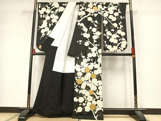 平和屋着物●訪問着　駒刺繍　梅　黒地　金彩　正絹　逸品　AABD0498fy 平和屋着物○訪問着 駒刺繍 梅 黒地 金彩 正絹 逸品 AABD0498fy - メルカリ