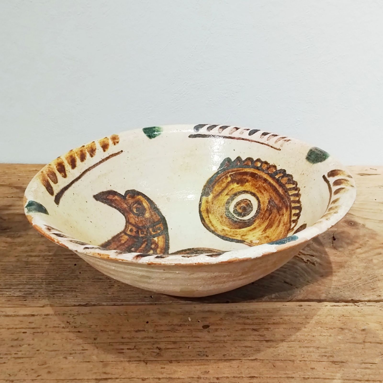 ペルシャ陶器 鳥文鉢 アンティーク イスラム陶器 骨董 古美術 深鉢