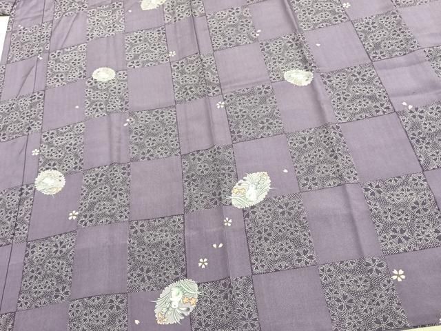 平和屋着物●長襦袢　無双仕立て　市松舞桜文　兎　正絹　逸品　AABD0565fy 平和屋着物○長襦袢 無双仕立て 市松舞桜文 兎 正絹 逸品 AABD0565fy