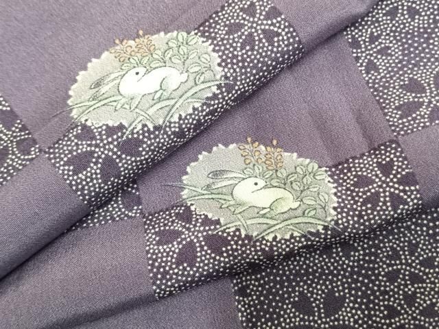 平和屋着物○長襦袢 無双仕立て 市松舞桜文 兎 正絹 逸品 AABD0565fy