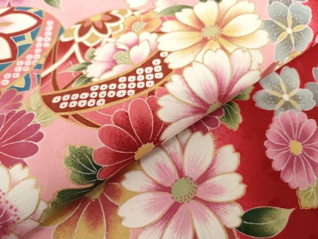 平和屋着物○小振袖 二尺袖 花毬文 暈し染め 金彩 洗える着物