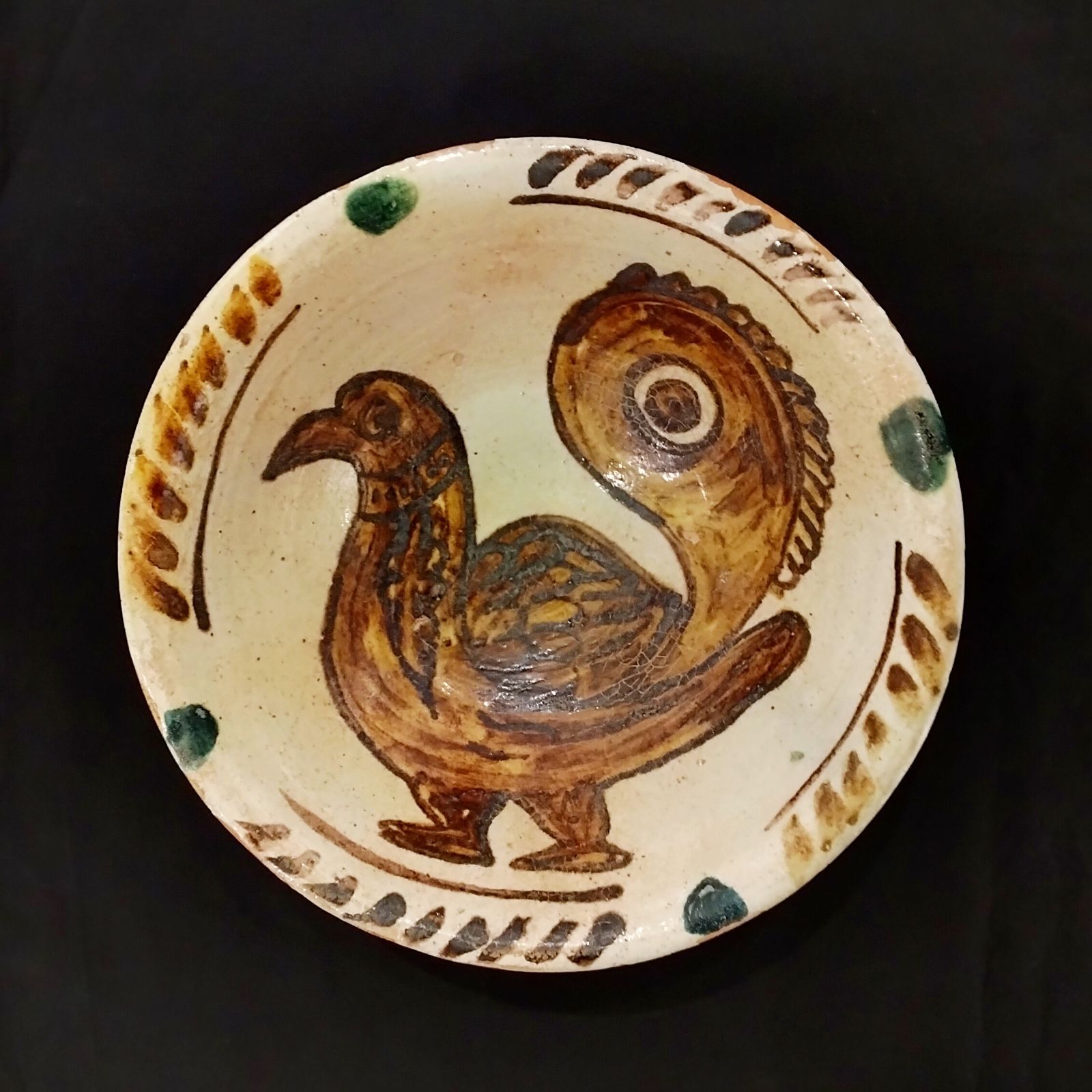 ペルシャ陶器　古美術　発掘物 ペルシャ陶器 鳥文鉢 アンティーク イスラム陶器 骨董 古美術 深鉢