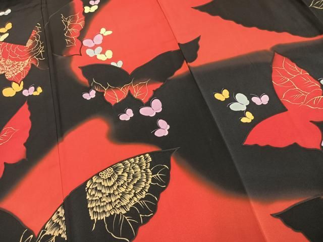 平和屋着物○豪華振袖 舞蝶文 暈し染め 金彩 正絹 逸品 AABD0651fy