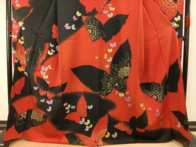 平和屋着物○豪華振袖 舞蝶文 暈し染め 金彩 正絹 逸品 AABD0651fy