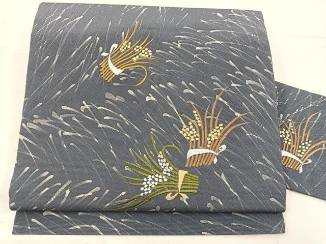 平和屋着物 九寸名古屋帯 刺繍 ろうけつ染め 稲穂 正絹 mz