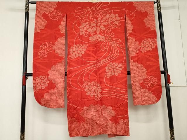 平和屋着物●アンティーク　大正ロマン　振袖用長襦袢　袷　絞り　花松文　広衿刺繍　正絹　逸品　AABD6357cs 平和屋着物○アンティーク 大正ロマン 振袖用長襦袢 袷 絞り 花松文 広衿