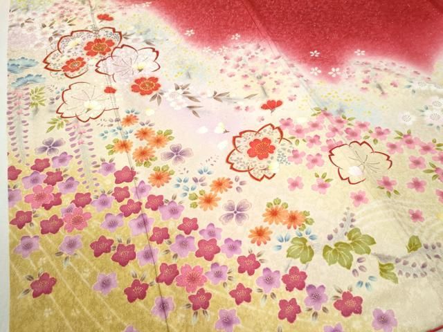 平和屋着物○「anan」ブランド 振袖 舞花文 ラメ糸 暈し染め 銀通し地