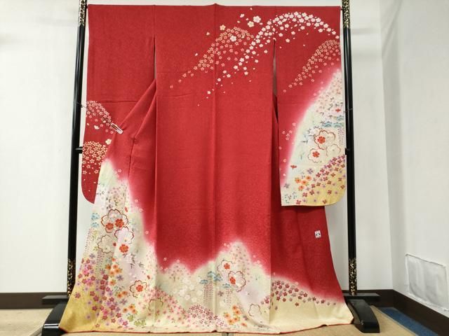 平和屋着物●「anan」ブランド　振袖　舞花文　ラメ糸　暈し染め　銀通し地　正絹　逸品　CAAZ3883yc 平和屋着物○「anan」ブランド 振袖 舞花文 ラメ糸 暈し染め 銀通し地