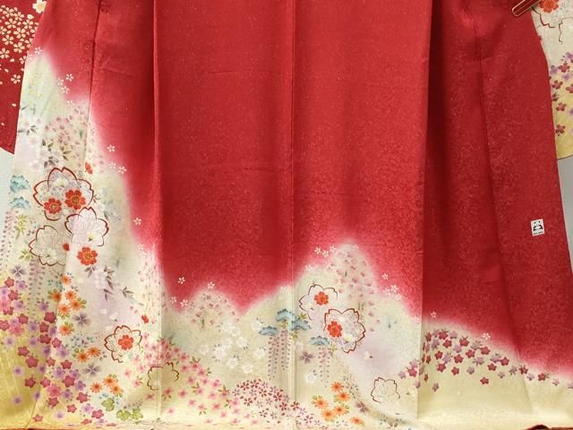 平和屋着物●「anan」ブランド　振袖　舞花文　ラメ糸　暈し染め　銀通し地　正絹　逸品　CAAZ3883yc 平和屋着物○「anan」ブランド 振袖 舞花文 ラメ糸 暈し染め 銀通し地