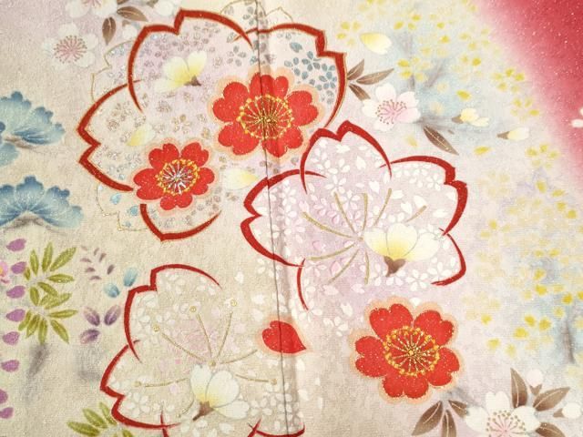 平和屋着物○「anan」ブランド 振袖 舞花文 ラメ糸 暈し染め 銀通し地