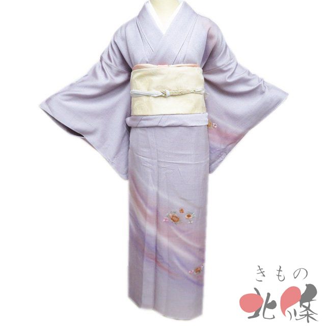 付下げ 付け下げ 訪問着 着物 中古 正絹 袷 フォーマル 刺繍 花の図 暈