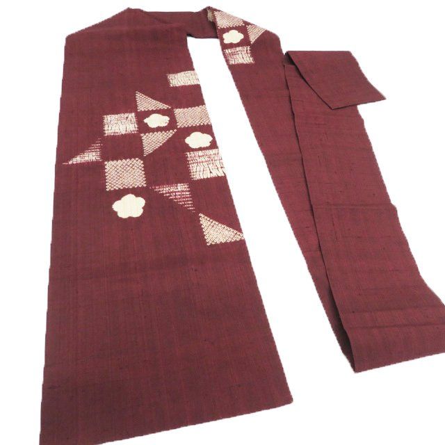 名古屋帯 なごや帯 リサイクル 正絹 紬地 カジュアル 仕立て上がり 三越扱い 絞り染め 葡萄茶色 きもの北條 A 1302-15