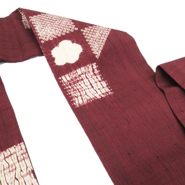  名古屋帯 なごや帯 リサイクル 正絹 紬地 カジュアル 仕立て上がり 三越扱い 絞り染め 葡萄茶色 きもの北條 A 1302 15 名古屋帯 帯