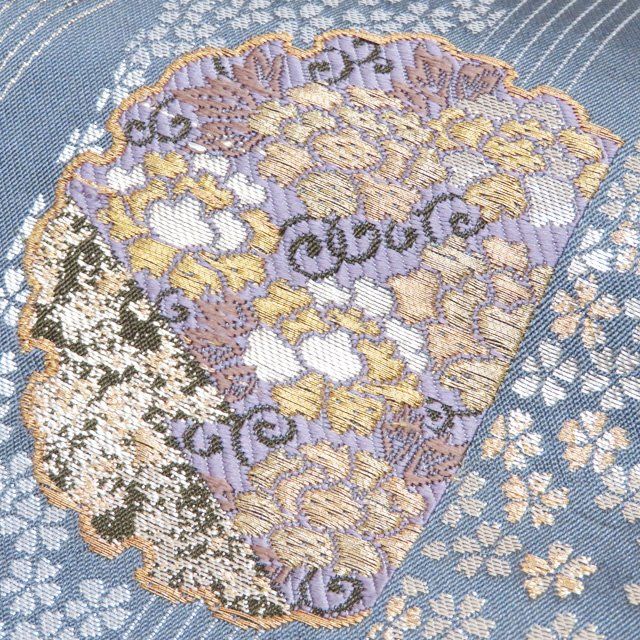  袋帯 正絹 フォーマル 仕立て上がり 六通 桜模様 雪輪 箔糸 海松色 青鈍色 金銀 きもの北條 A 1302-11 袋帯 帯