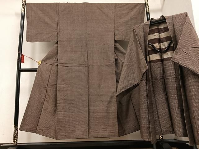 平和屋着物 男性 紬 アンサンブル 格子 正絹 ph