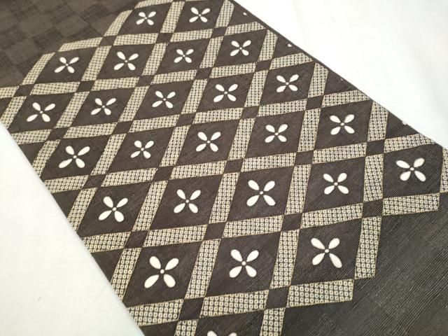 平和屋着物 九寸開き名古屋帯 紬地 菱花文 正絹 hy